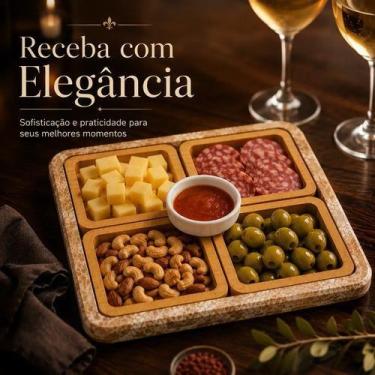 Imagem de Petisqueira Petiscos 4 Divisórias Madeira MDF Frios Queijo Decorativa 