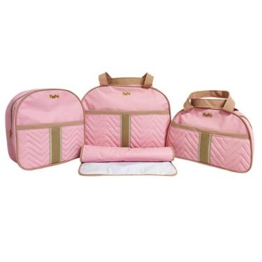 Imagem de Kit bolsa mochila maternidade veneza 3 peças + trocador rosa - boni
