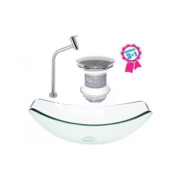 Imagem de CUBA DE VIDRO OVAL CHANFRADA 51CM JATEADO + VALVULA CLICK + TORNEIRA METAL