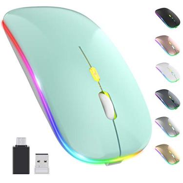 Imagem de Mouse silencioso fino sem fio de LED atualizado, mouse óptico portátil de 2,4 G com USB e receptor tipo-c, 3 níveis de DPI ajustáveis para notebook, PC, laptop, computador, MacBook (menta)