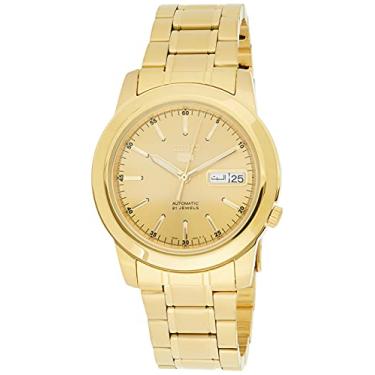 Imagem de Seiko Relógio masculino SNKE56 Seiko 5 automático dourado com mostrador dourado e aço inoxidável