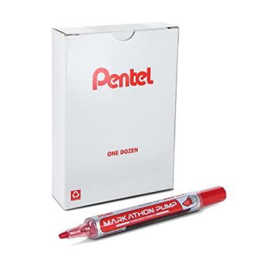Imagem de Pentel Marcador permanente Markathon, ponta de cinzel, tinta vermelha, pacote com 12 (NLF60X-B)