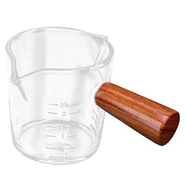 Imagem de Vidro de medição, copo de leite de bico duplo com alça de madeira Caneca de vidro para cozinha doméstica (02)