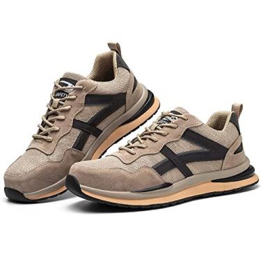 Imagem de Bestgift Sapatos de Segurança Masculinos Sapatos de Trabalho Leves Botas de Segurança Sapatos Masculinos Tênis com Biqueira de Aço cáqui 44.5
