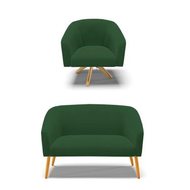 Imagem de Kit 1 Namoradeira E 1 Poltrona Giratória Verde Base Madeira