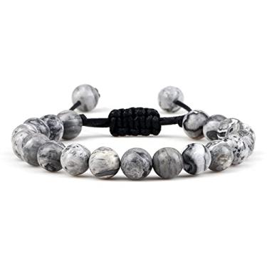 Imagem de Pulseiras ajustáveis para casais de 8 mm contas preto branco trança macramê pulseira para mulheres homens joias à distância - Picasso, Cristal