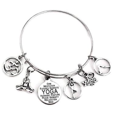 Imagem de Pulseira de ioga Kit's Kiss, joia de ioga, pulseira I Love Yoga, pulseira de pingente Om, pulseira Namaste, pulseira com símbolo do Namaste, presente de instruções de ioga, presente de ioga, pulseira com bracelete de ioga