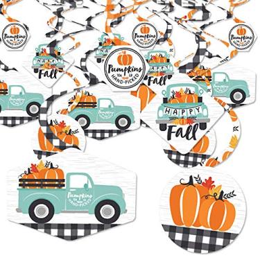 Imagem de Caminhão Big Dot of Happiness Happy Fall – Decoração de festa de abóbora – Redemoinhos de decoração de festa – Conjunto de 40