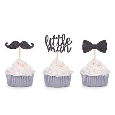 Imagem de 24 peças, mini bigode preto com glitter para chá de bebê, decoração de festa de aniversário infantil