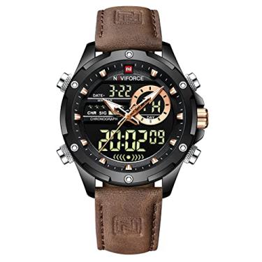 Imagem de Relógios esportivos multifunções militares masculinos 3ATM à prova d'água relógio digital analógico quartzo cronógrafo relógio de pulso para homens, Preto