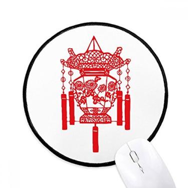 Imagem de Lanterna chinesa corte de papel padrão vermelho mouse pad desktop escritório tapete redondo para computador