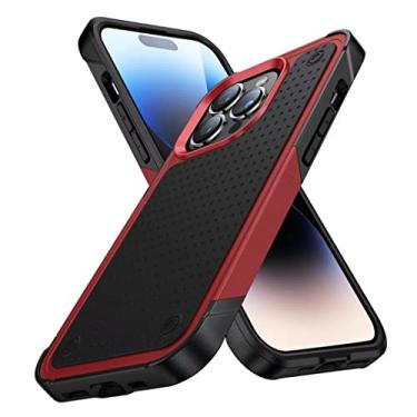 Imagem de MOESOE Compatível com capa para iPhone 14 Plus, 2 em 1 resistente, híbrida, rígida, PC macio, TPU à prova de choque, antiderrapante, antiarranhões, capa protetora - vermelho + preto