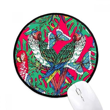 Imagem de Mouse pad com folhas de pássaro rosa céu feliz desktop escritório tapete redondo para computador