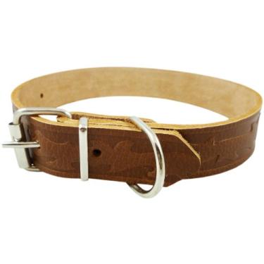 Imagem de Coleira para cachorro de couro grosso de 3,17 cm de largura marrom grande. Cabe em pescoço de 41 a 53 cm.