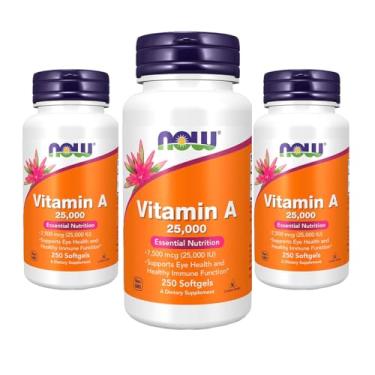 Imagem de Now Foods Vitamina A 25.000UI Vitamin A 250Softgles 3 unidades Produto Importado