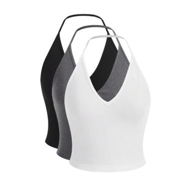 Imagem de Milumia Pacote com 3 camisetas femininas de malha frente única com costas nuas, Preto, cinza, branco, PP