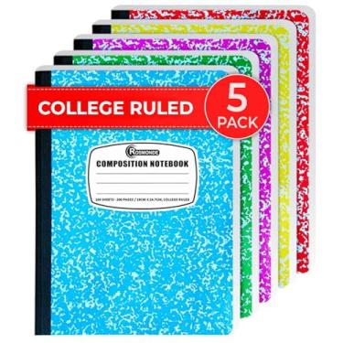 Imagem de Rosmonde Pacote com 5 cadernos de redação, pautados pela faculdade, 200 páginas sem sangramento (100 folhas) cadernos 9-3/4x7-1/2 para o trabalho, material de volta às aulas para estudantes