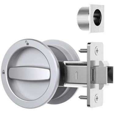 Imagem de AST Fechadura de porta de bolso redondo com puxador de borda, dobrável de privacidade resistente e fechadura de porta deslizante de cavidade com puxador nivelado, ferragens de substituição com trava