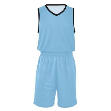 Imagem de Camiseta de basquete violeta mineral para crianças, ajuste confortável, camisa de futebol 5 a 13 anos, Azul-celeste claro, XXG