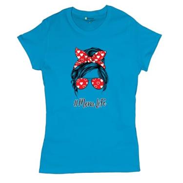 Imagem de Camiseta feminina Mom Life Messy Bun moderna maternidade maternidade dia das mães mãe mamãe #Momlife, Azul claro, GG