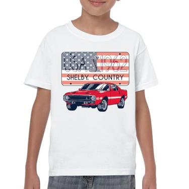 Imagem de Camiseta Shelby Country Youth 1962 GT500 American Racing USA Made Mustang Cobra GT Performance Powered by Ford Kids, Branco, GG