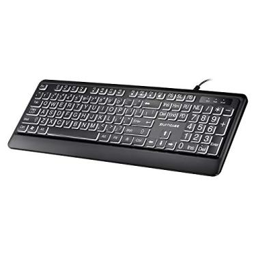 Imagem de SurnQiee Teclado de impressão de letras grandes, 104 teclas, padrão de tamanho completo, USB com fio, branco, retroiluminado por LED (KB612)