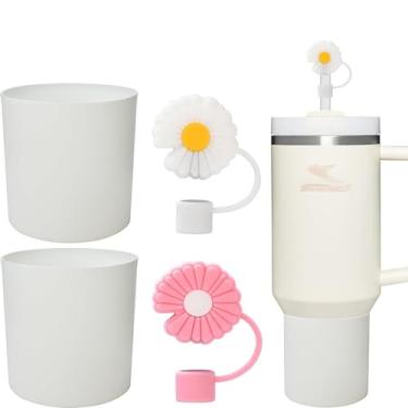 Imagem de Haundry Pacote com 4 capas de silicone para botas e canudo para copo Stanley de 1,134 g, capa protetora para garrafa de água para copos Stanley Simple Modern 1,134 g (branco)