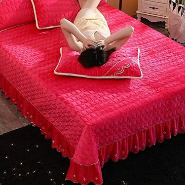 Imagem de Jogo de cama acolchoado de algodão com 3 peças, decoração de cama de casal solteiro, capa de cama multifuncional/cobertor com 2 fronhas – macio 100% (vermelho 3 king: 250 x 250 cm)
