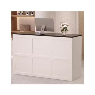 Imagem de Reception Desk With Counter Balcão de varejo para recepção com gaveta com chave para escritório, salão de beleza, lobby(White+Black,47.2x17.7x35.4in)