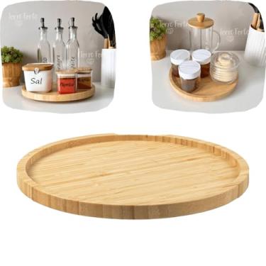Imagem de Bandeja Redonda Giratória Tábua De Frios Petisqueira Servir Bandeja De Bambu 25cm