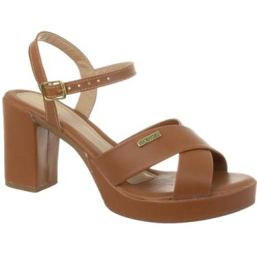 Imagem de Sandália Feminina Salto Alto Meia Pata Classica Plataforma Confortável Via Angel 71.01 Preto, Off e Caramelo. (Caramelo, BR, Adulto, Numérico, 40)