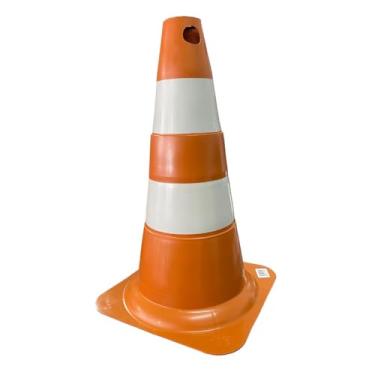 Imagem de Cone de Sinalização para Trânsito Estacionamento EPI Segurança Laranja e Branco