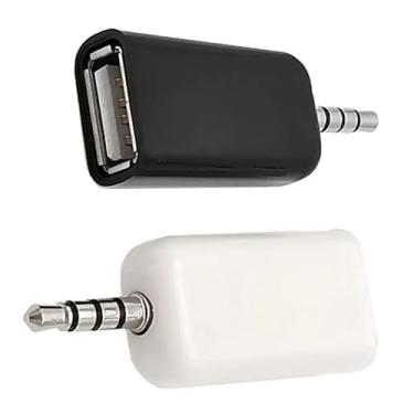 Imagem de ThtRht Pacote com 2 cabos de áudio adaptador AUX para USB A USB fêmea para conector conversor macho de 3,5 mm para unidade flash USB U-Disk para conectar o leitor de CD do carro, reproduzir MP3,