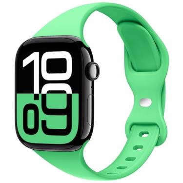 Imagem de STG Sport Pulseira compatível com Apple Watch de 38 mm, 40 mm, 41 mm, 42 mm, 44 mm, 45 mm, 49 mm, pulseira de substituição estreita fina de silicone macio compatível com iWatch Ultra SE Series 8/7/6/5/4/3/2/1 (verde brilhante, 38 mm/40 mm/41 mm)