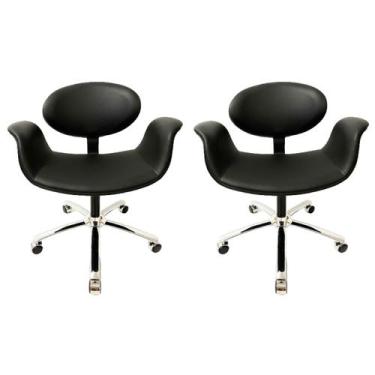 Imagem de Conjunto 2 Cadeiras Escritório Tulipa cor Preta regulagem de altura e 