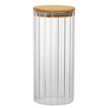 Imagem de Pote Hermético de Vidro Borossilicato Canelado com Tampa de Bambu 1L -