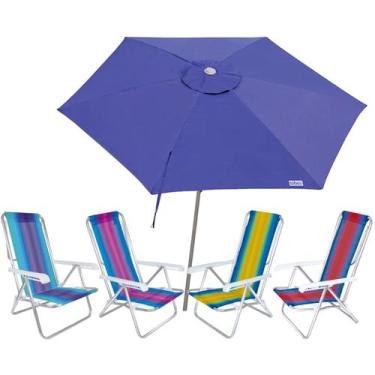 Imagem de Kit Guarda Sol Ombrelone 2,4m Malibu Azul 4 Cadeira 8 Posições Alumíni