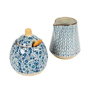 Imagem de Creative Co-Op Açúcar e creme de grés pintado à mão (conjunto de 2 peças)