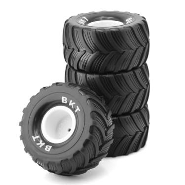 Imagem de Chanmoo 1/18 RC Monster Truck Tires and Hard Plastic Wheels Rims 12mm Hex 1/10 Rubber Buggy Off Road Tyres OD 100mm for 1/16 1/12 1/14 Scale Truck Car Traxxas E-REVO HSP HPI Tamiya Losi 4PCS (White)