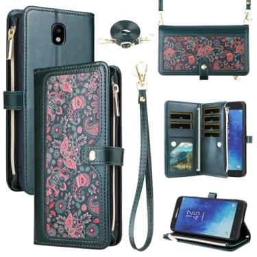 Imagem de Dswteny Capa carteira floral para Samsung Galaxy J3 Orbit J 3 Star 2018 3J Achieve com alça de ombro, suporte para cartão de crédito flip para celular J3V 3ª geração SM J337A J337V J337 Verde