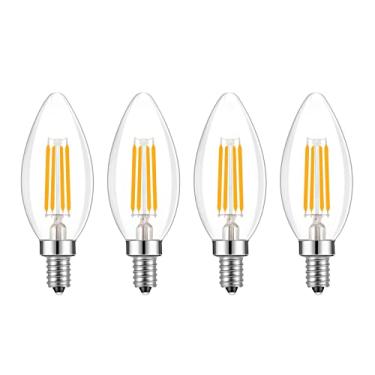 Imagem de Lamsky Lâmpada E14 Base de LED filamento forma vela, E14 Lâmpada base europeia, Branco quente 2700K 400LM Equivalente a 40W, C35 Clear Glass Torpedo Shape Bullet Top, não regulável (pacote com 4)