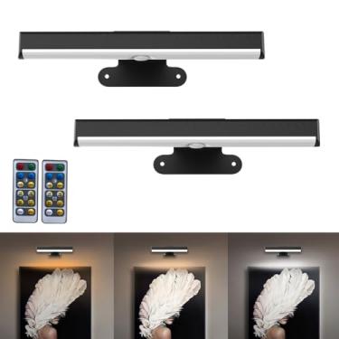 Imagem de 2 PACOTES Luz de parede LED operada por bateria para pinturas, luz de moldura regulável sem fio com controle remoto, 3 luzes de exibição de arte com temporizador magnético para decoração de parede
