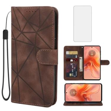 Imagem de Wanyuexes Capa para Moto G24 4G/Moto G04/Moto E14/Moto G04S XT2423-1 Capa carteira com protetor de tela de vidro temperado, suporte para cartão de crédito de couro para Motorola Moto G24 4G marrom