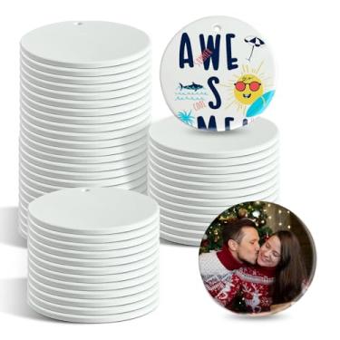 Imagem de Enfeites de cerâmica de sublimação, discos redondos de porcelana, espaços em branco para prensa térmica DIY (48, redondos)