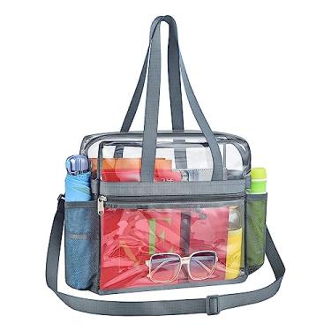 Imagem de Paxiland Bolsa transparente para eventos de estádio 30 x 15 x 30 cm, bolsa grande transparente aprovada com alças de ombro reforçadas para shows e festivais, bolsa transparente para mulheres - cinza,