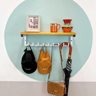 Imagem de Prateleira de Parede de Ferro e Madeira Cabideiro Style 9 Ganchos Noze