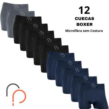 Imagem de Kit 12 Cueca Box Boxer Masculina RP Basic Microfibra Elastano Adulto L