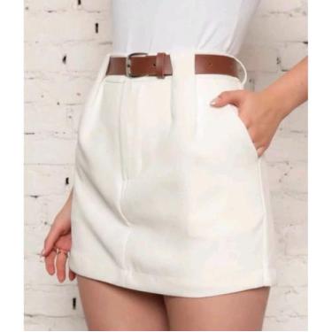 Imagem de short saia feminino alfaiataria com bolso e zíper com cinto couro - ET
