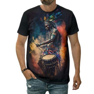 Imagem de Camiseta Indígena Índio Com Tambor Tribo Cacique Povos Cocar - Darkwoo