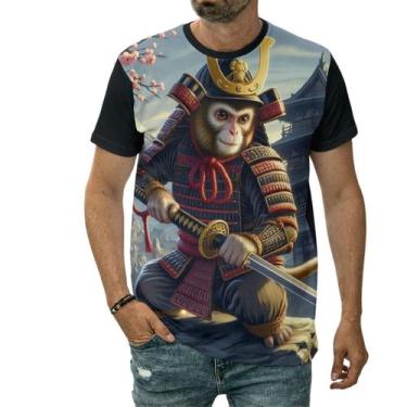 Imagem de Camiseta Macaco Samurai Estilo Guerreiro Com Espada Desenho - Darkwood